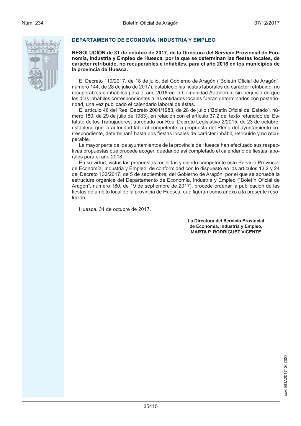 07/12/2017 Boletín Oficial De Aragón Núm. 234 35415 DEPARTAMENTO