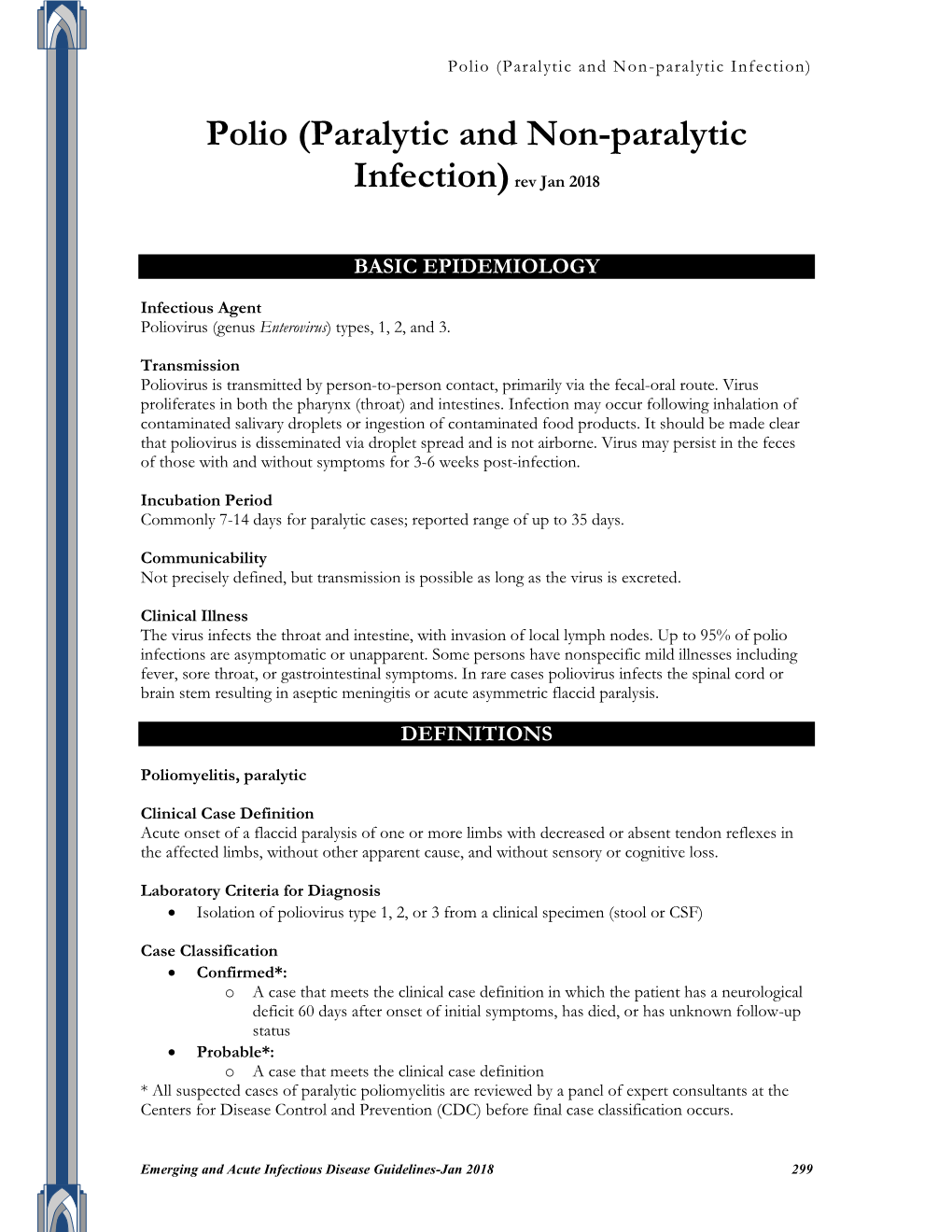 Polio (Paralytic and Non-Paralytic Infection)Rev Jan 2018