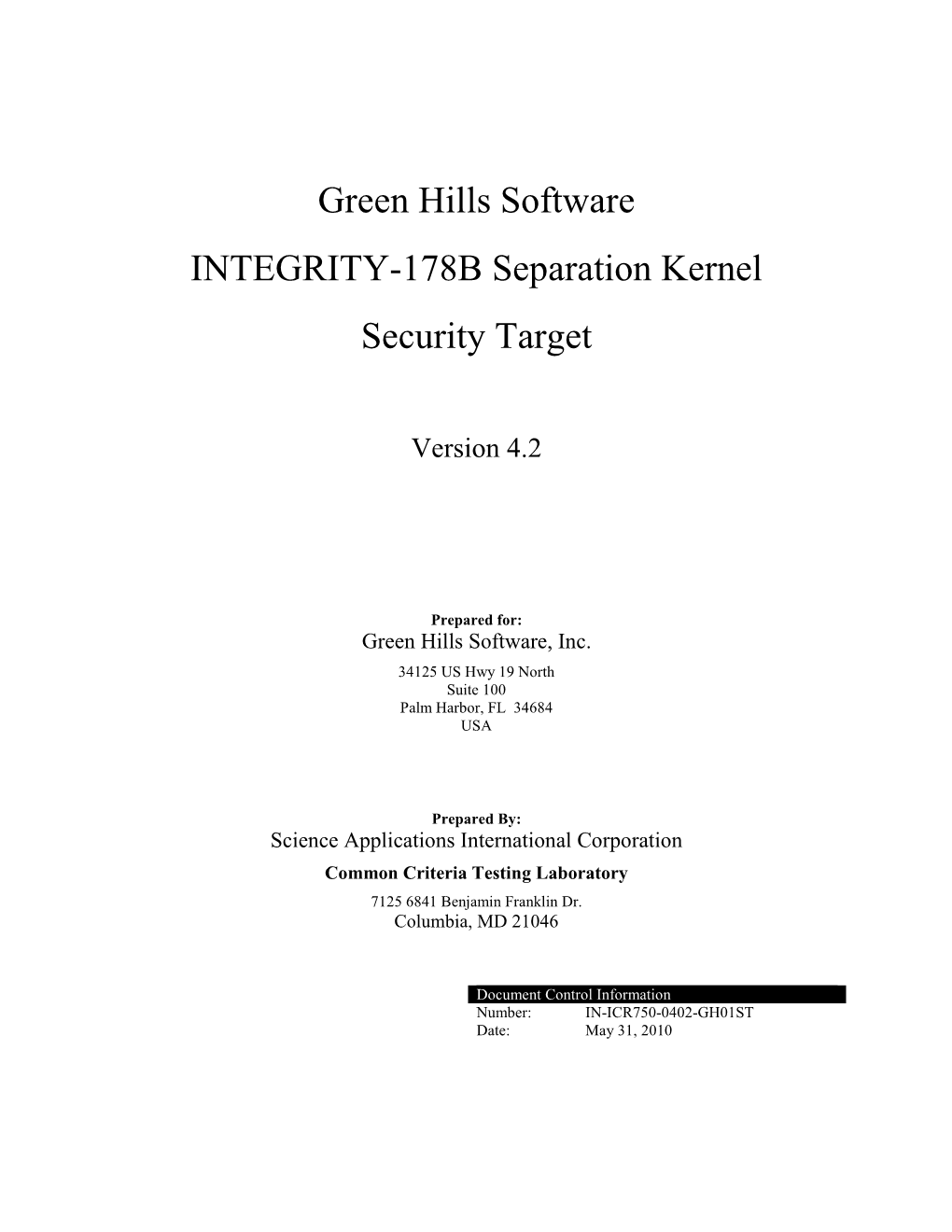Green Hills Software INTEGRITY-178B Separation Kernel