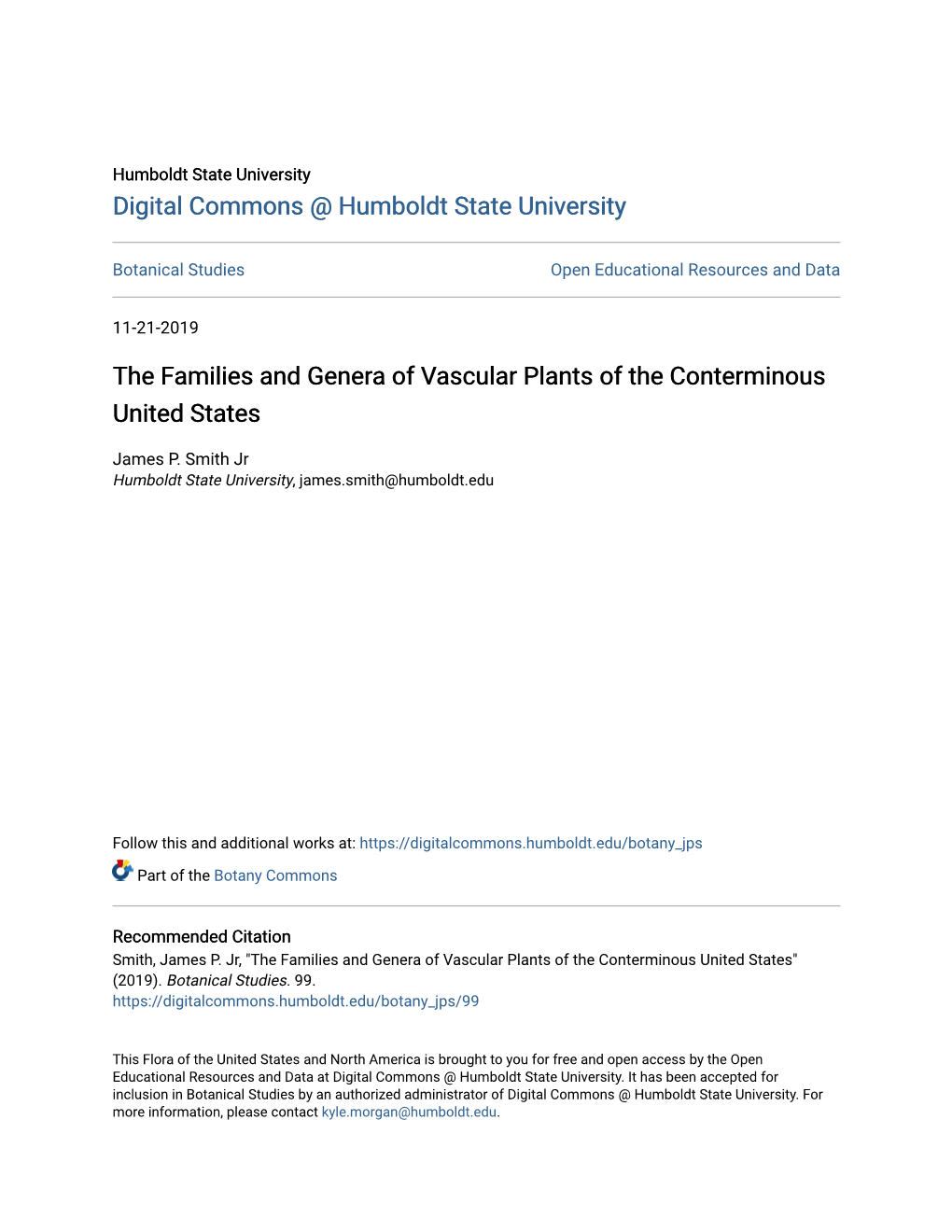 The Families and Genera of Vascular Plants of the Conterminous United States