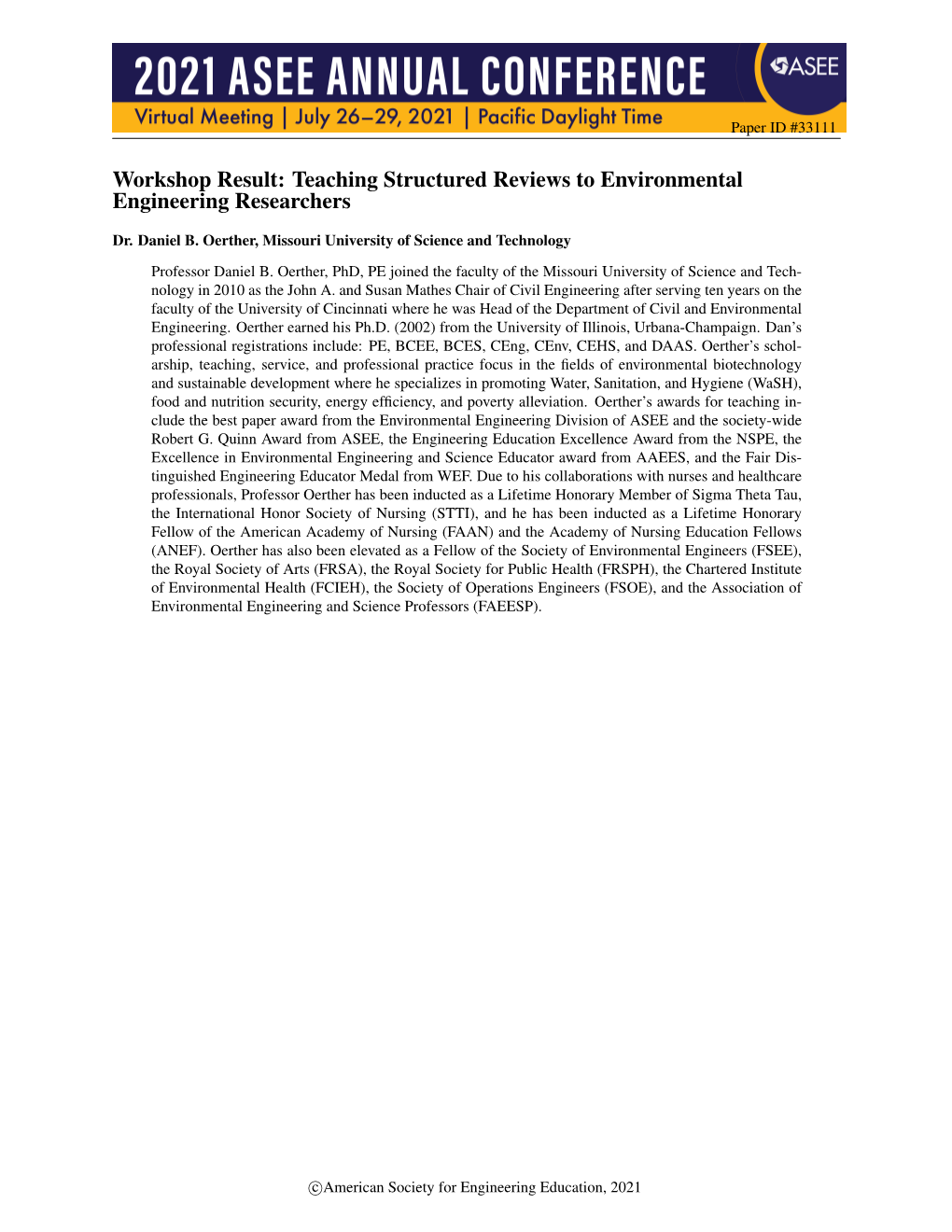 Workshop Result: Teaching Structured Reviews to Environmental Engineering Researchers