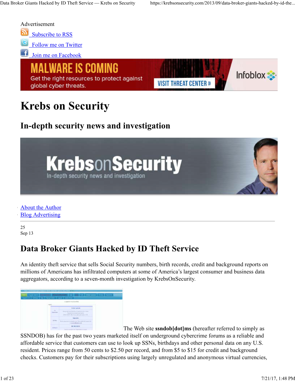 Data Broker Giants Hacked by ID Theft Service — Krebs on Security