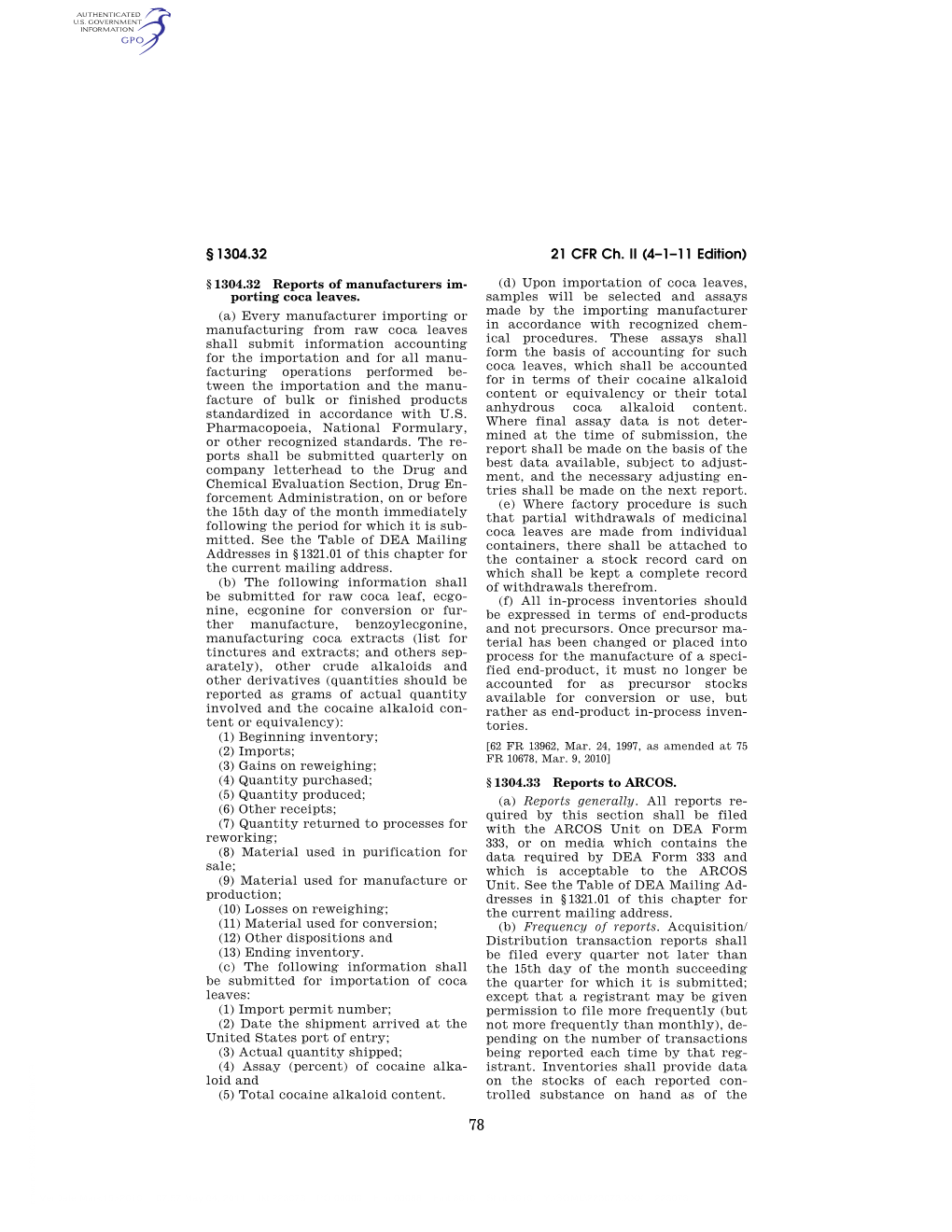 21 CFR Ch. II (4–1–11 Edition) § 1304.32