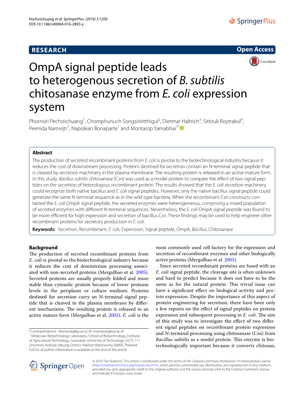 Ompa Signal Peptide Leads to Heterogenous Secretion of B. Subtilis Chitosanase Enzyme from E. Coli Expression System