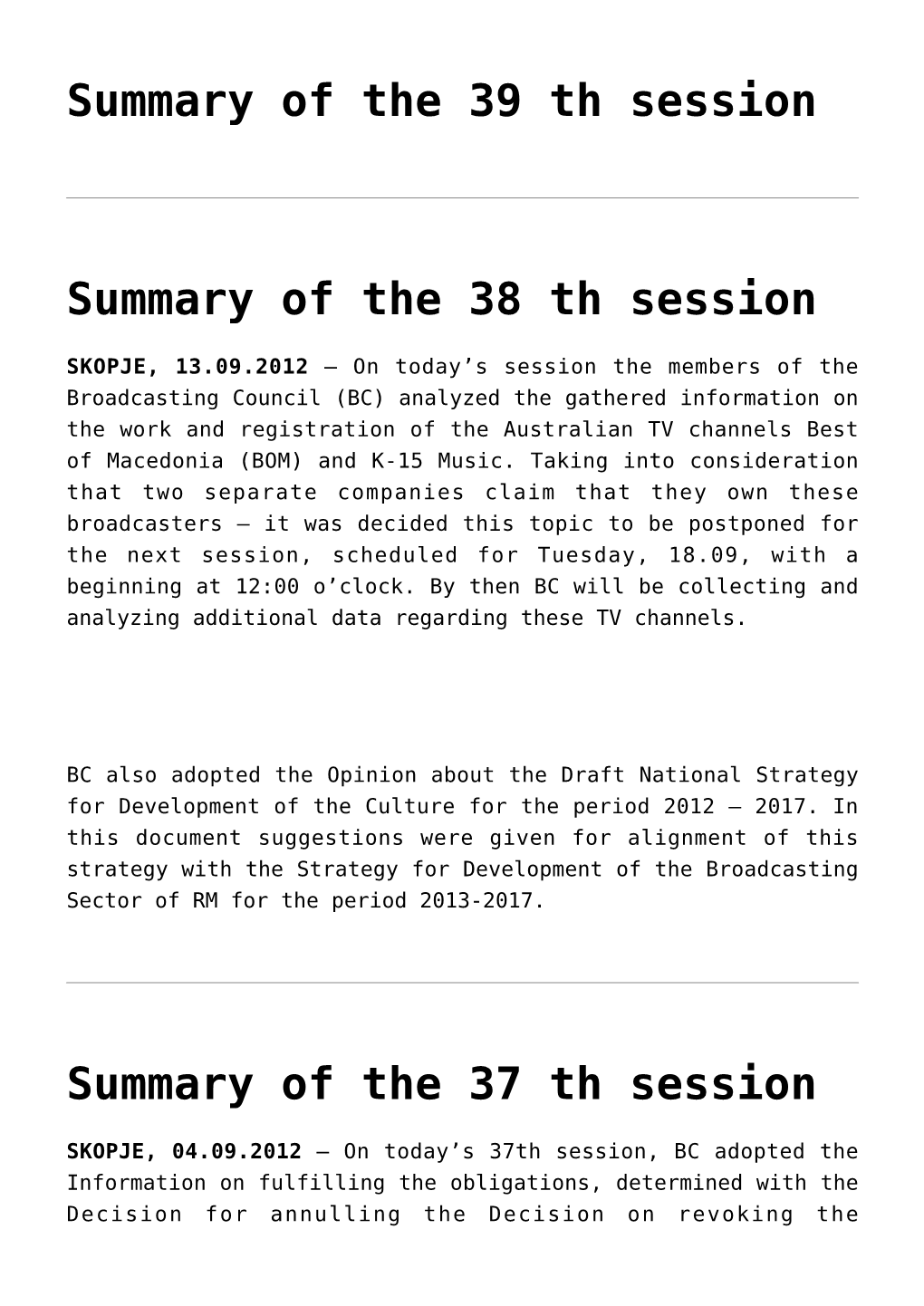 Summary of the 39 Th Session,Summary of the 38 Th Session,Summary of the 37 Th Session,Summary of the 35Th Session,Summary of Th