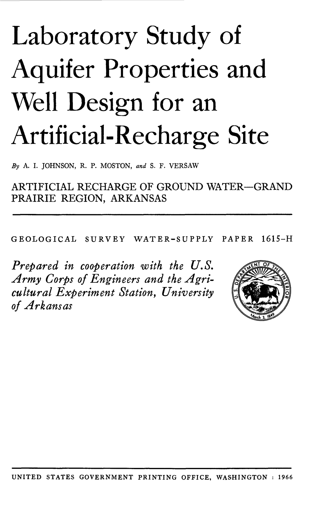 Laboratory Study of Aquifer Properties and Well Design for an Artificial-Recharge Site