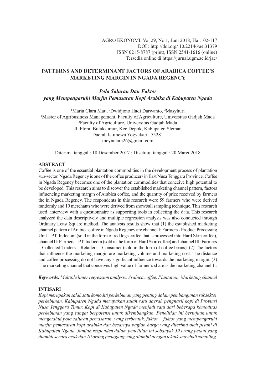 Patterns and Determinant Factors of Arabica Coffee's