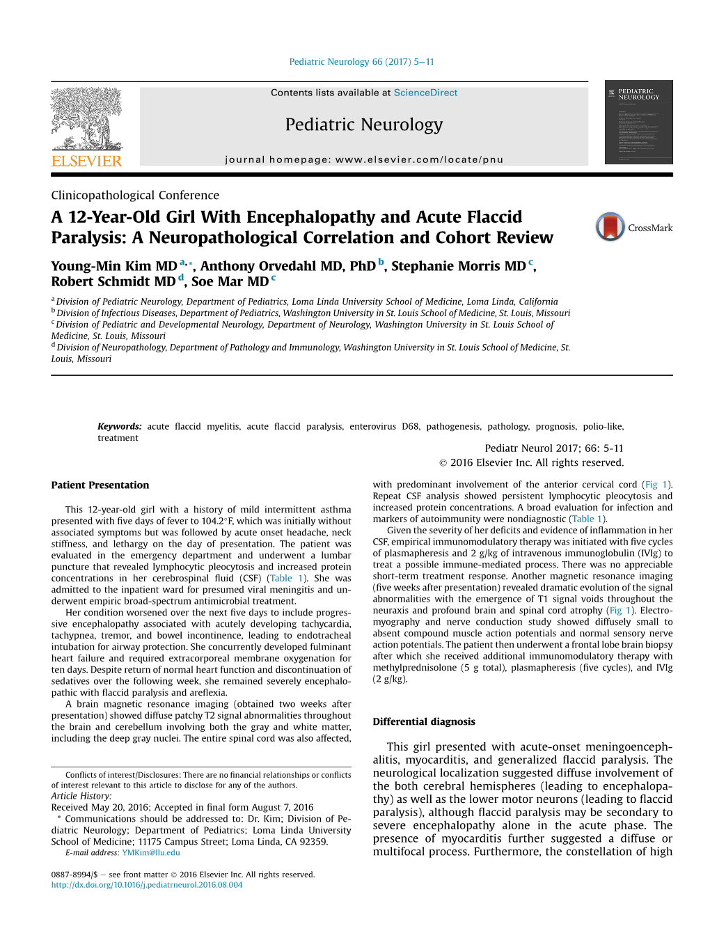 A 12-Year-Old Girl with Encephalopathy and Acute Flaccid Paralysis: a Neuropathological Correlation and Cohort Review