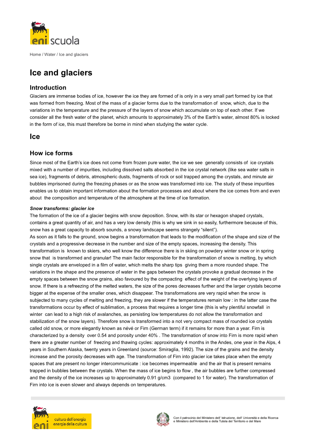 Ice and Glaciers