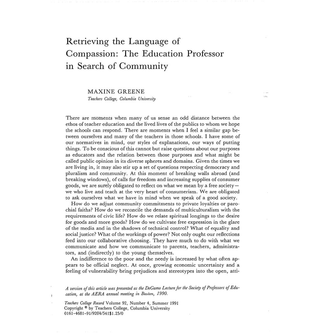 Retrieving the Language of Compassion: the Education Professor in Search of Community