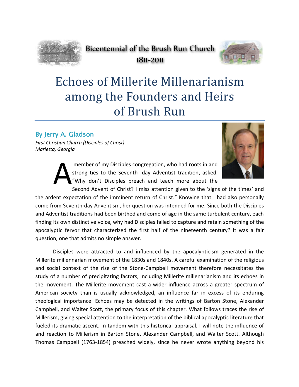 Echoes of Millerite Millenarianism Among the Founders and Heirs of Brush Run