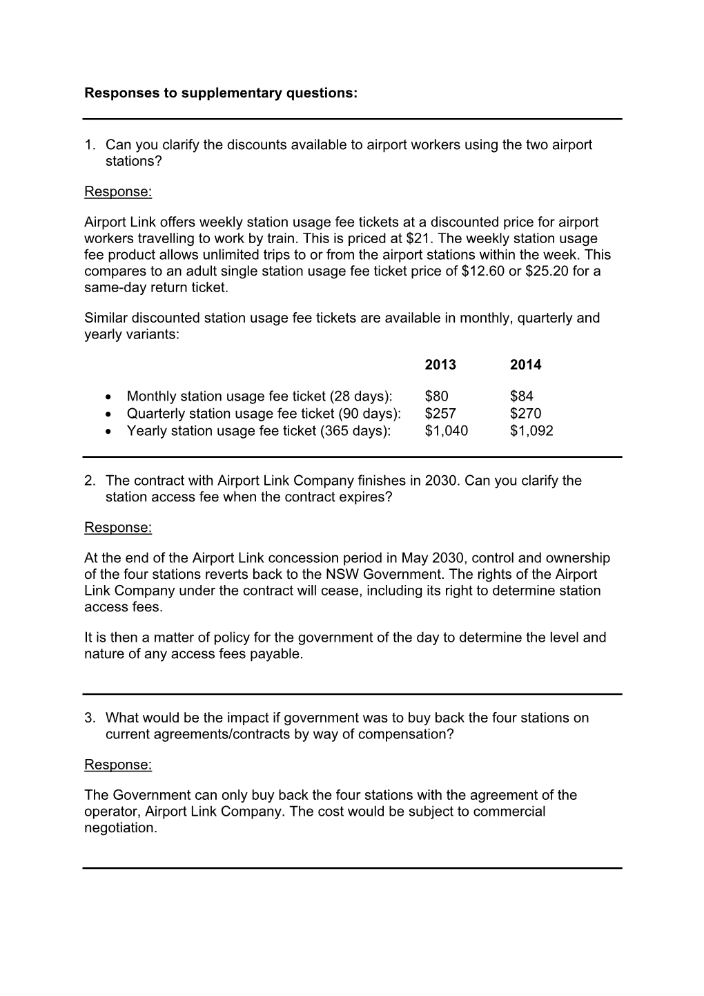 Transport for NSW Not Accept These Recommendations?