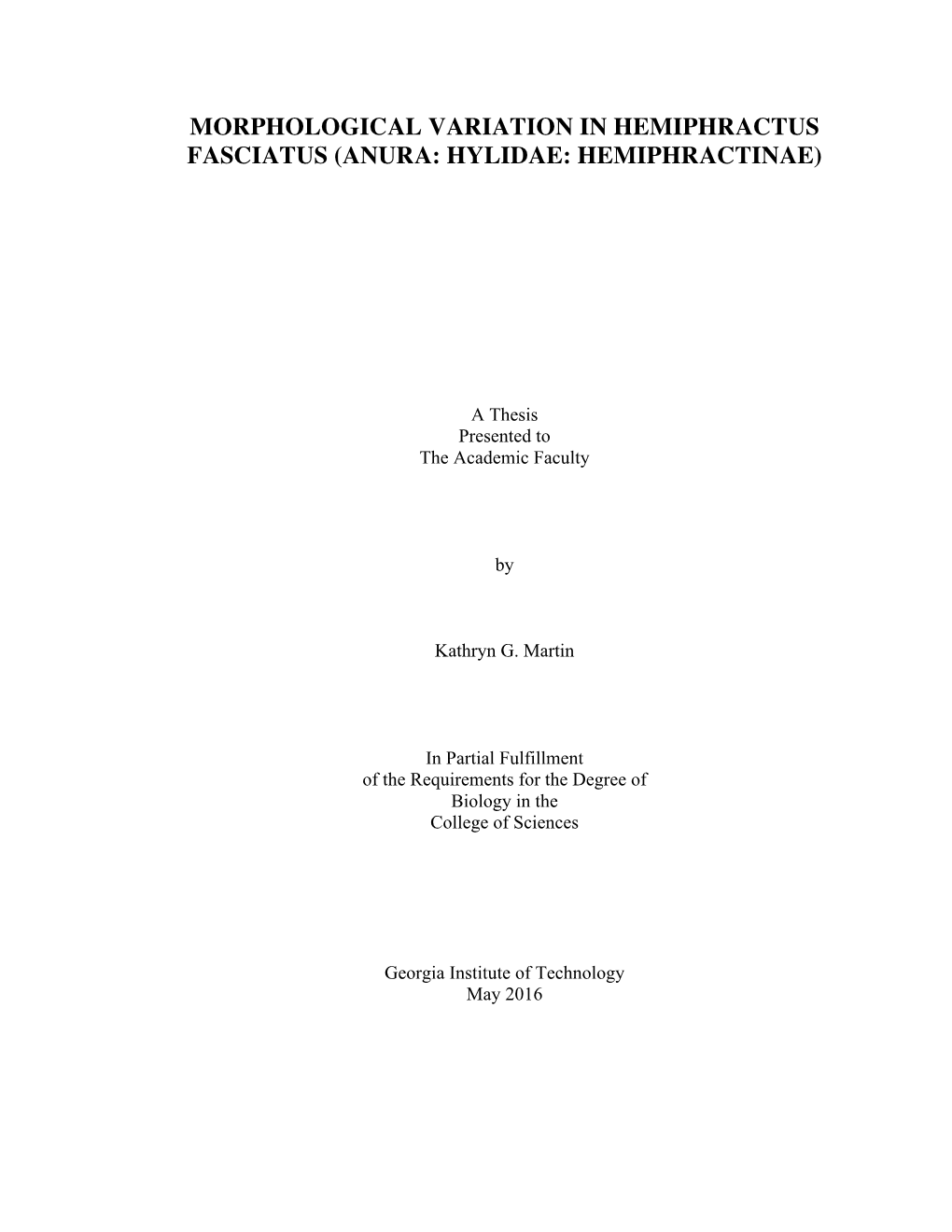 Morphological Variation in Hemiphractus Fasciatus (Anura: Hylidae: Hemiphractinae)