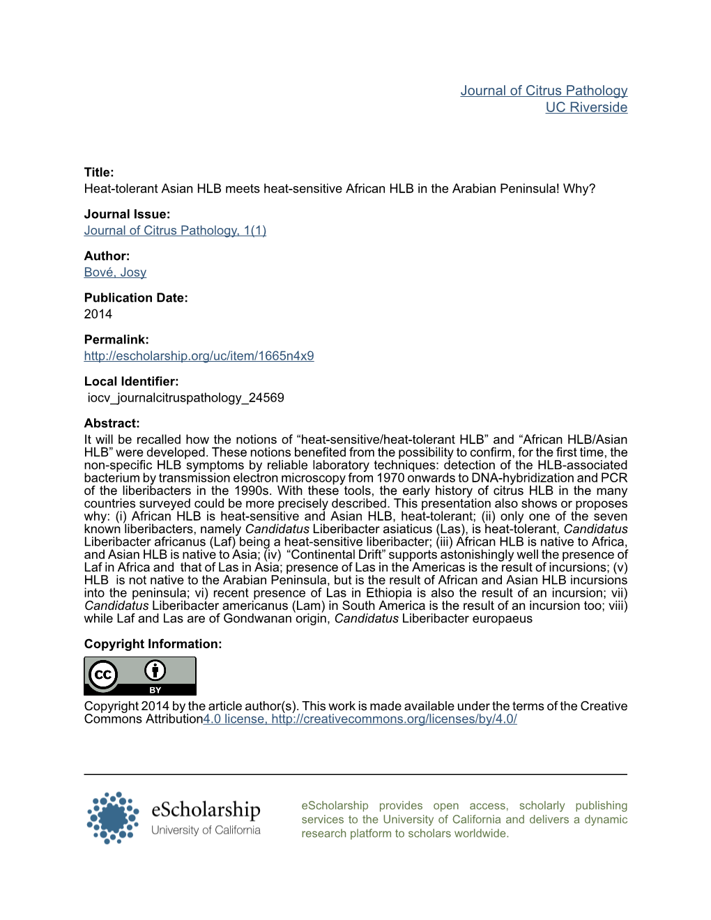 Heat-Tolerant Asian HLB Meets Heat-Sensitive African HLB in the Arabian Peninsula! Why?