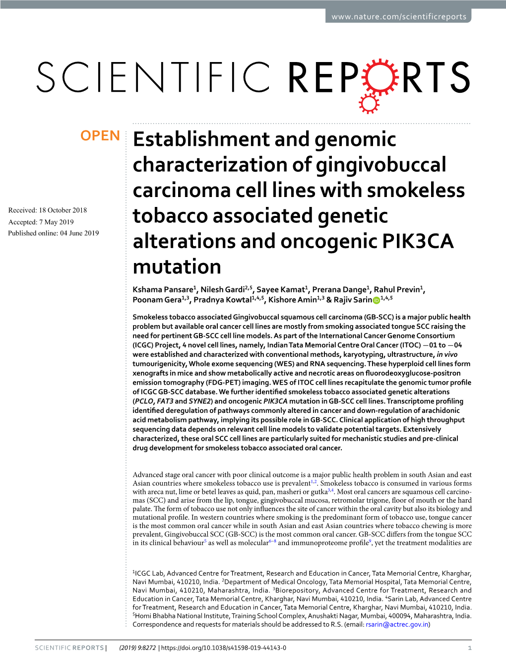 Establishment and Genomic Characterization of Gingivobuccal