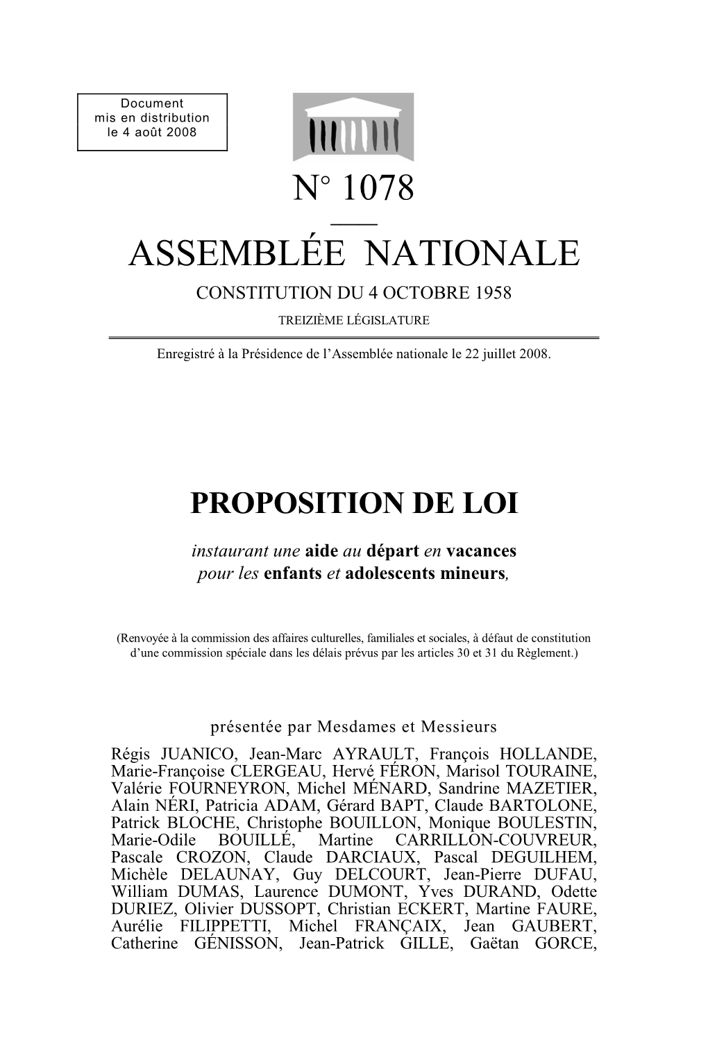 N° 1078 Assemblée Nationale