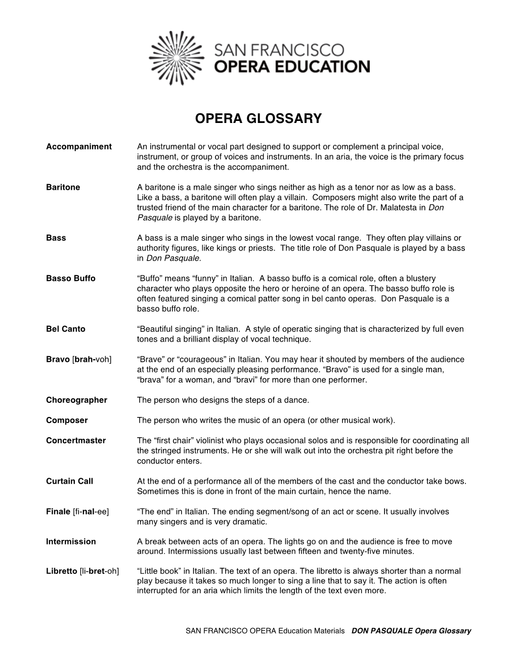 DON PASQUALE Opera Glossary