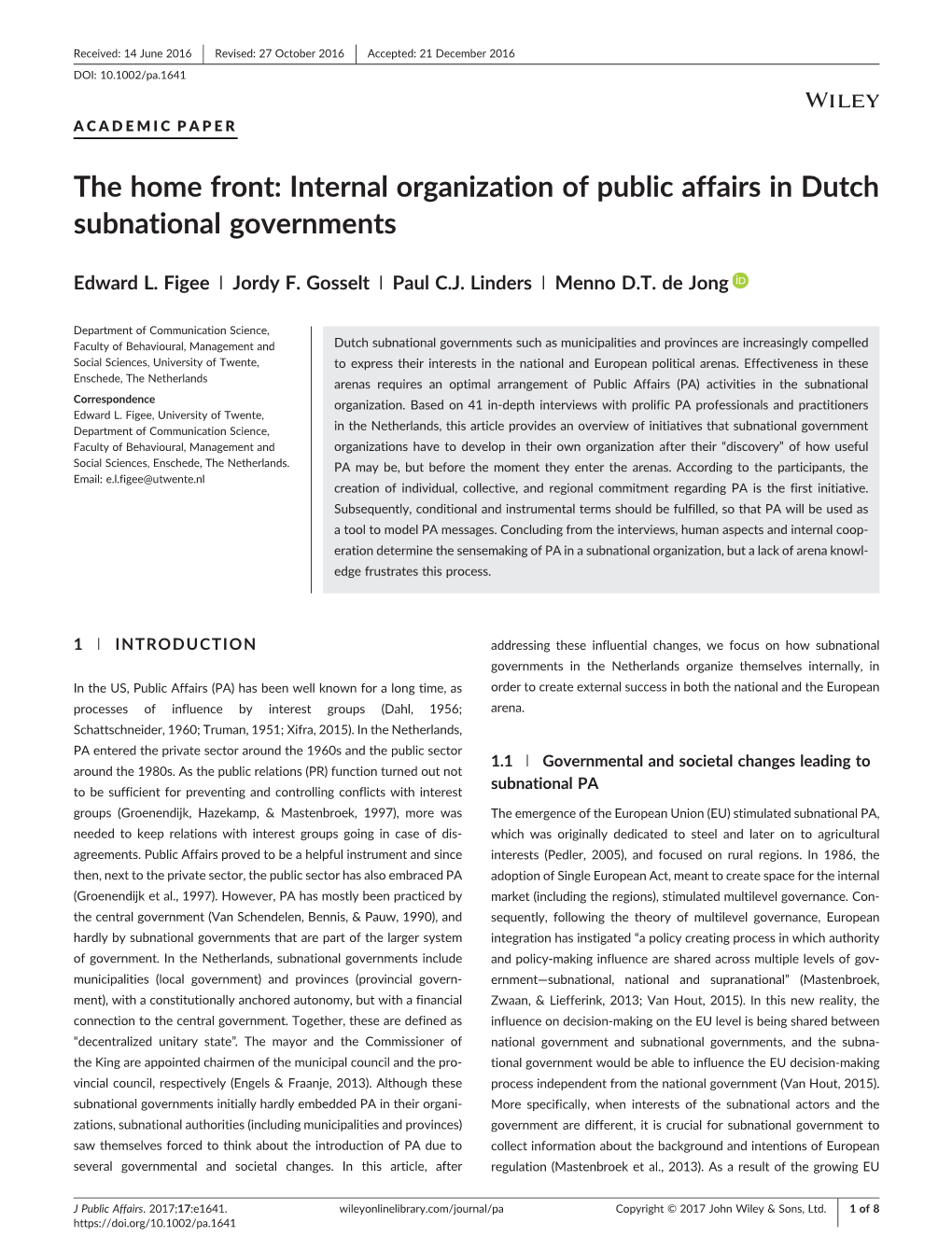 Internal Organization of Public Affairs in Dutch Subnational Governments