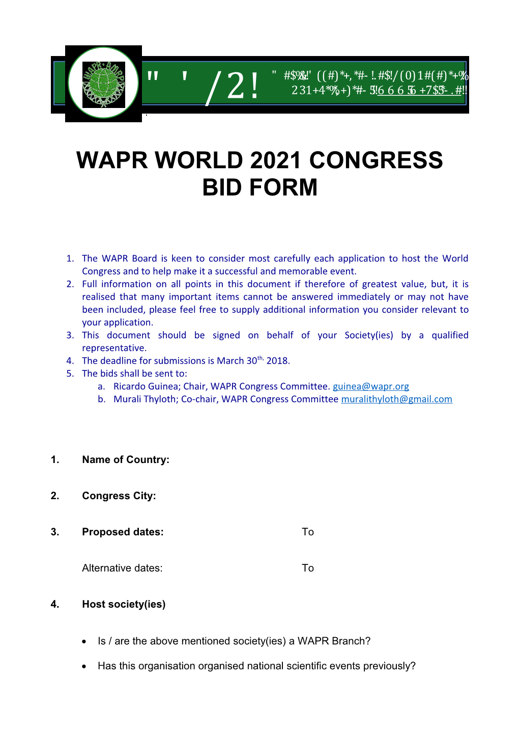 Wapr World Congress Bid Form