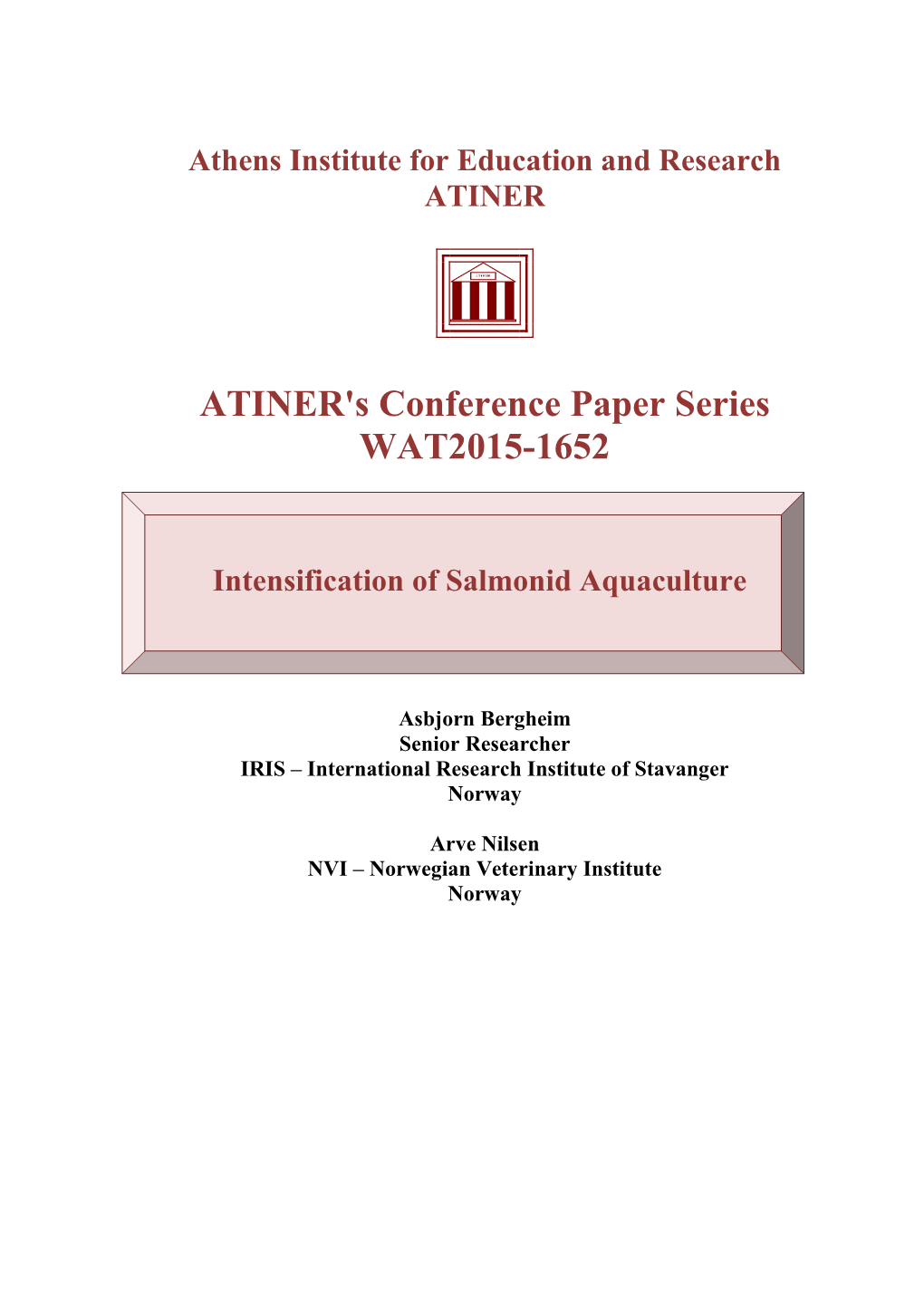 ATINER's Conference Paper Series WAT2015-1652