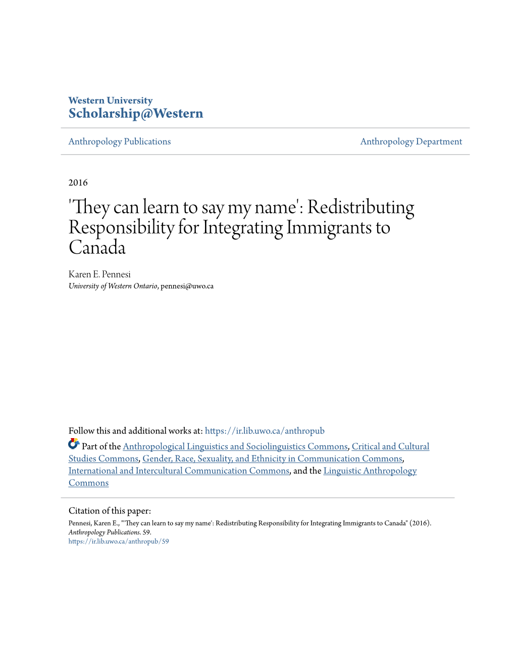 Redistributing Responsibility for Integrating Immigrants to Canada Karen E