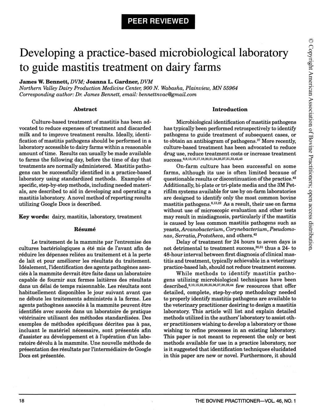 Developing a Practice-Based Microbiological Laboratory to Guide Inastitis Treatinent on Dairy Farins