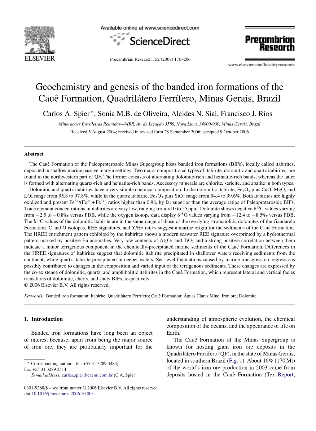 And Sial, A.N., 2007. Geochemistry and Genesis of the Banded Iron