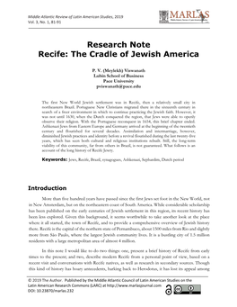 Research Note Recife: the Cradle of Jewish America