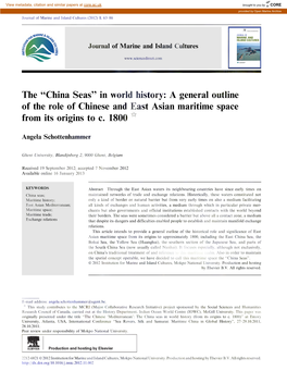 A General Outline of the Role of Chinese and East Asian Maritime Space from Its Origins to C.1800 ^