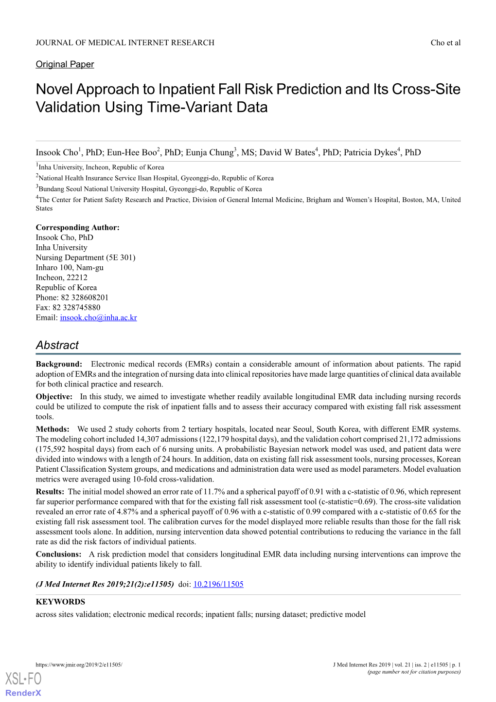 Novel Approach to Inpatient Fall Risk Prediction and Its Cross-Site Validation Using Time-Variant Data