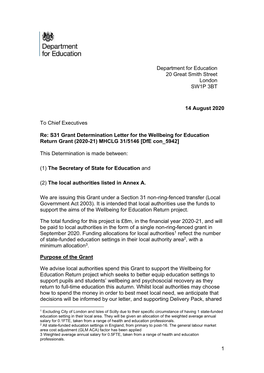 Wellbeing for Education Return Grant (2020-21) MHCLG 31/5146 [Dfe Con 5942]