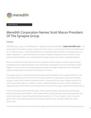 Meredith Corporation Names Scott Macon President of the Synapse Group
