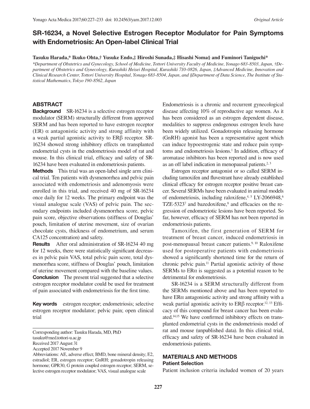 SR-16234, a Novel Selective Estrogen Receptor Modulator for Pain Symptoms with Endometriosis: an Open-Label Clinical Trial