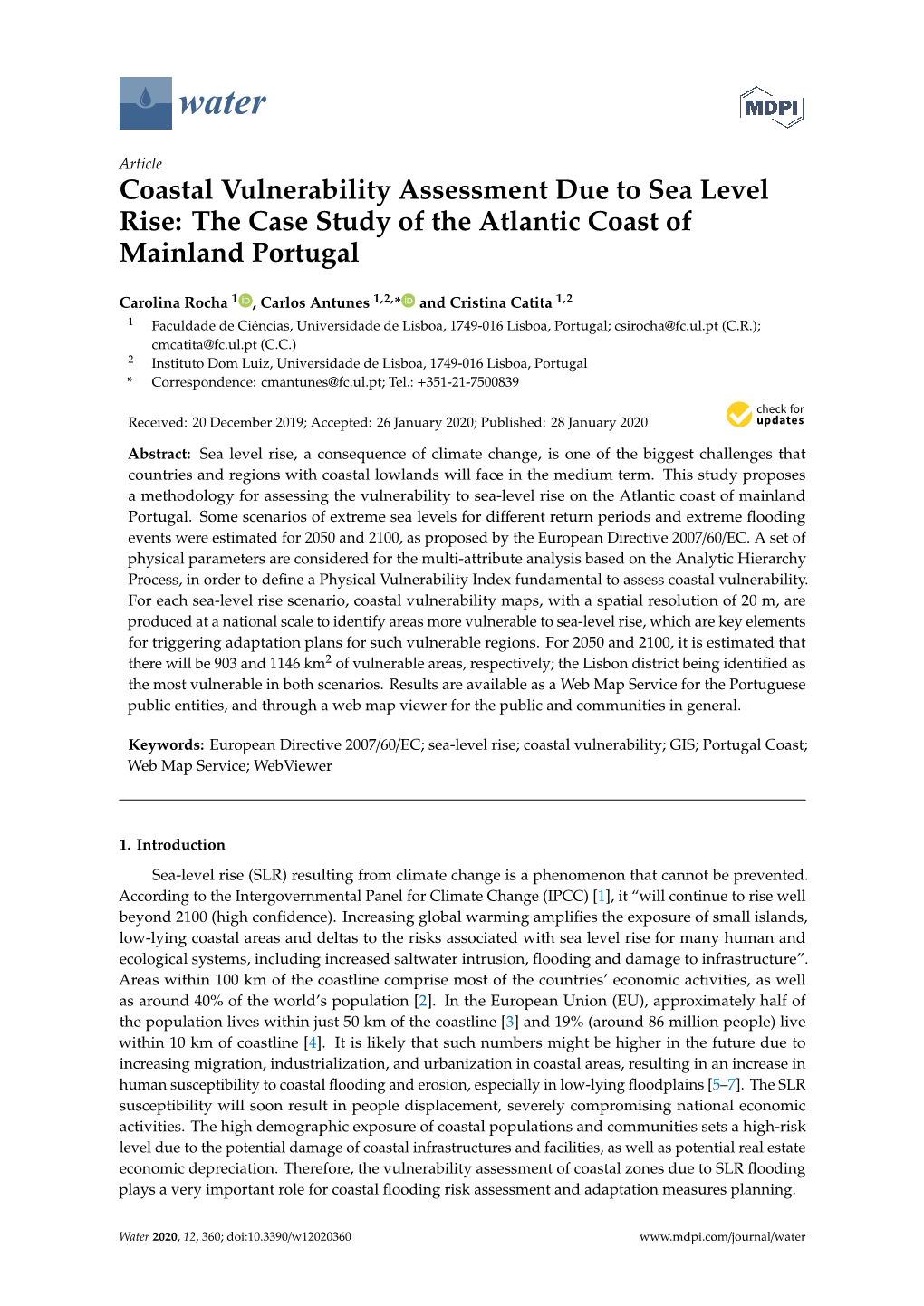 Coastal Vulnerability Assessment Due to Sea Level Rise: the Case Study of the Atlantic Coast of Mainland Portugal