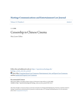 Censorship in Chinese Cinema Mary Lynne Calkins