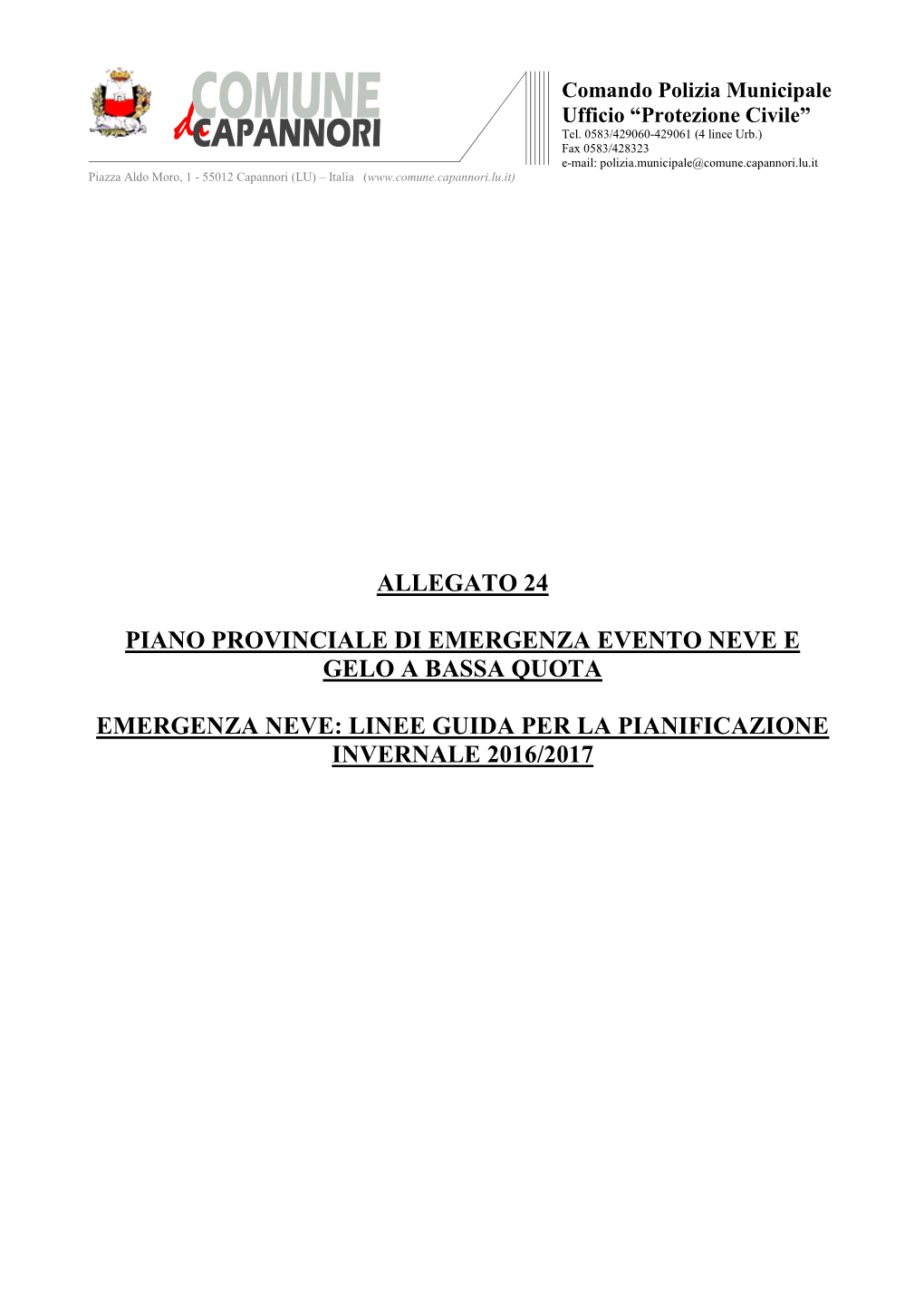 Allegato 24: Piano Provinciale Di Emergenza
