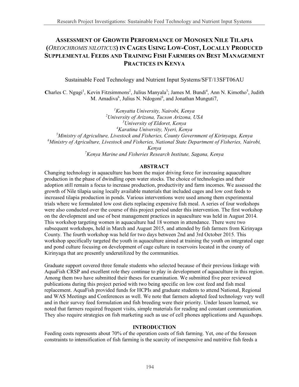 Sustainable Feed Technology and Nutrient Input Systems/SFT/13SFT06AU