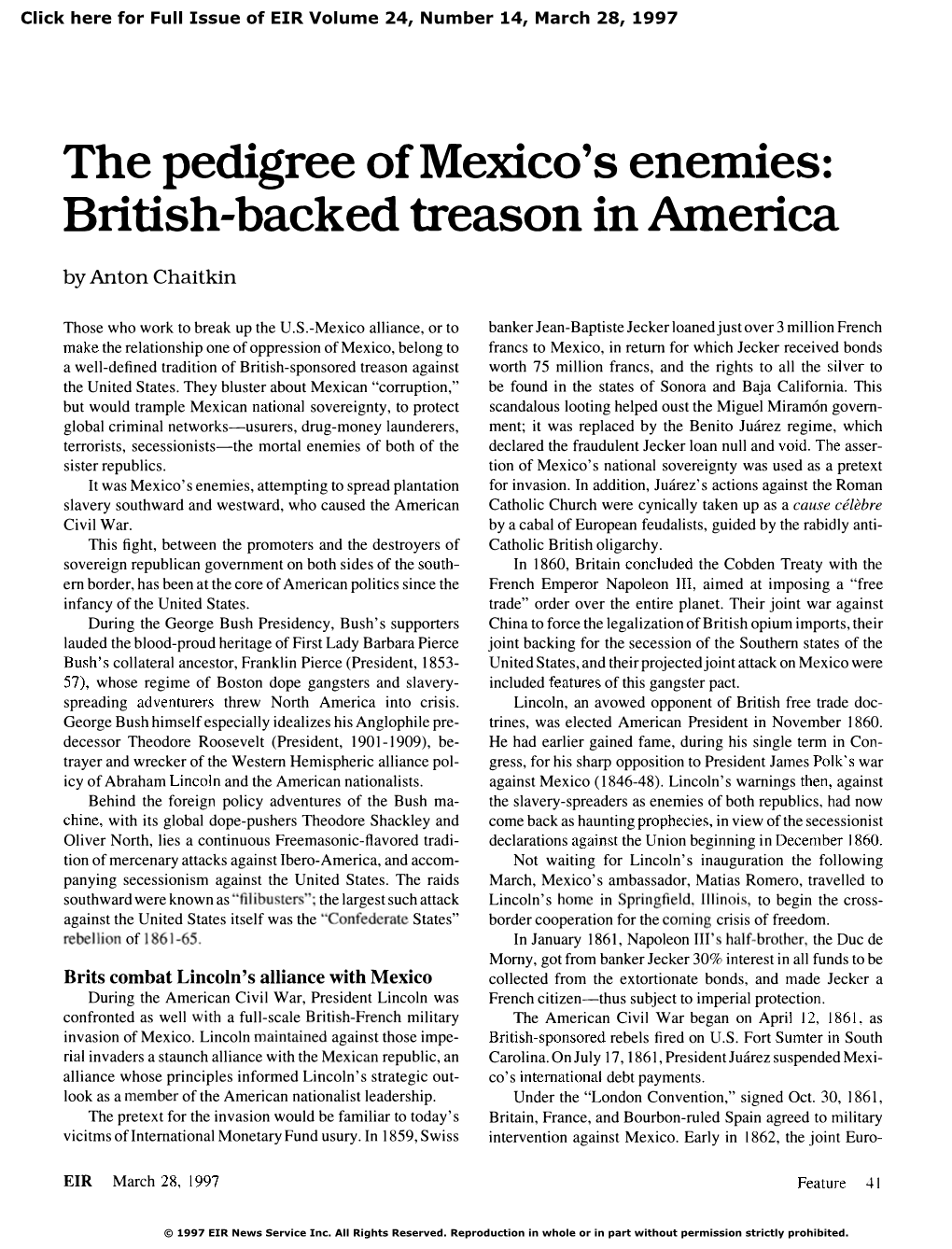 The Pedigree of Mexico's Enemies: British-Backed Treason in America