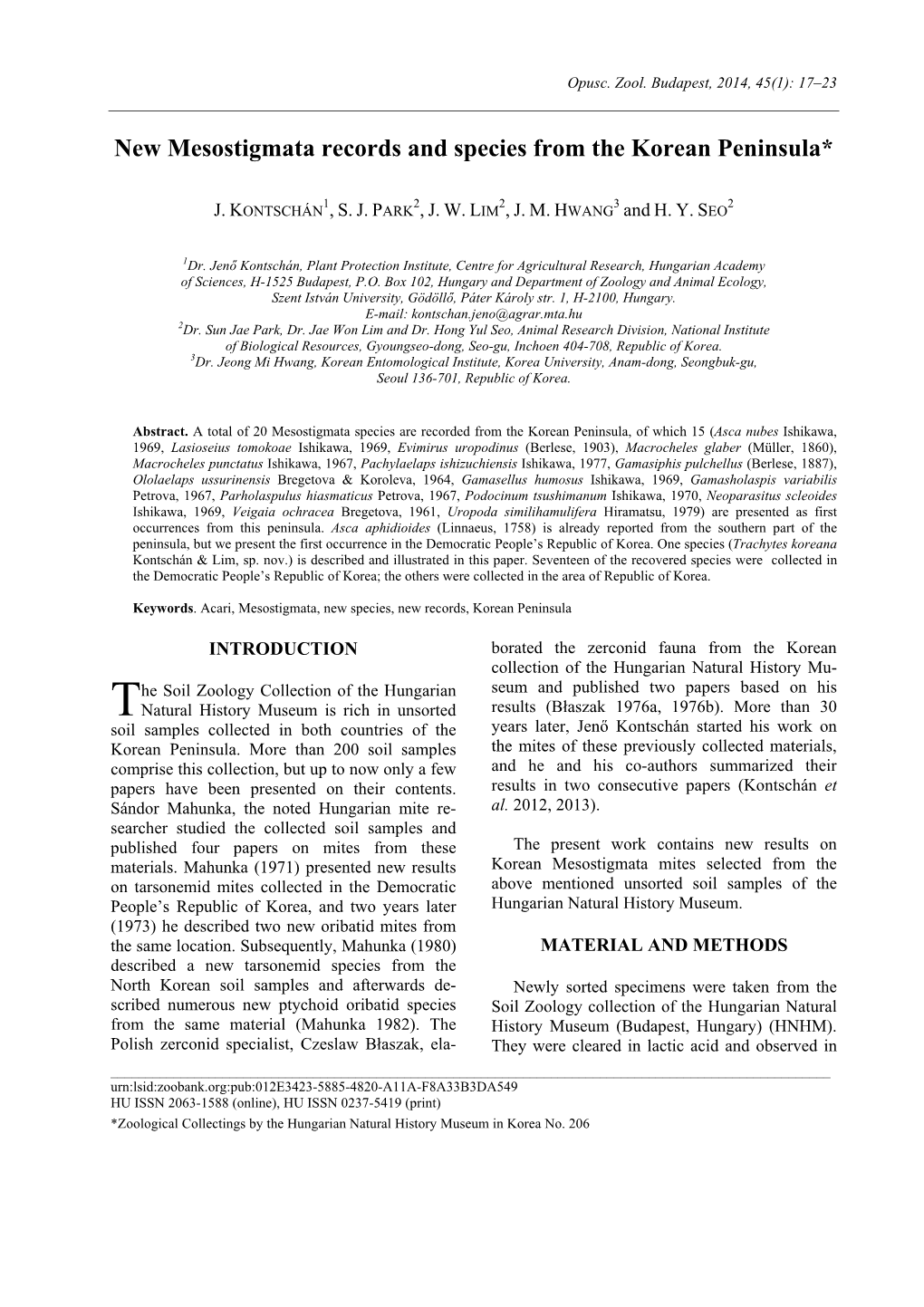 New Mesostigmata Records and Species from the Korean Peninsula*