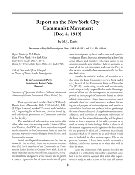 Report on the New York City Communist Movement [Dec
