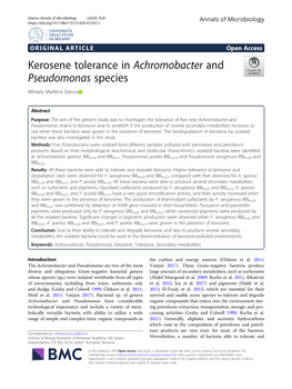 Kerosene Tolerance in Achromobacter and Pseudomonas Species Mihaela Marilena Stancu