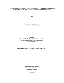 Nature-Based Tourism and Sustainability in the Beaufort-Delta Region, N.W.T: an Analysis of Stakeholder Perspectives