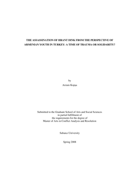 The Assassination of Hrant Dink from the Perspective of Armenian Youth in Turkey: a Time of Trauma Or Solidarity?