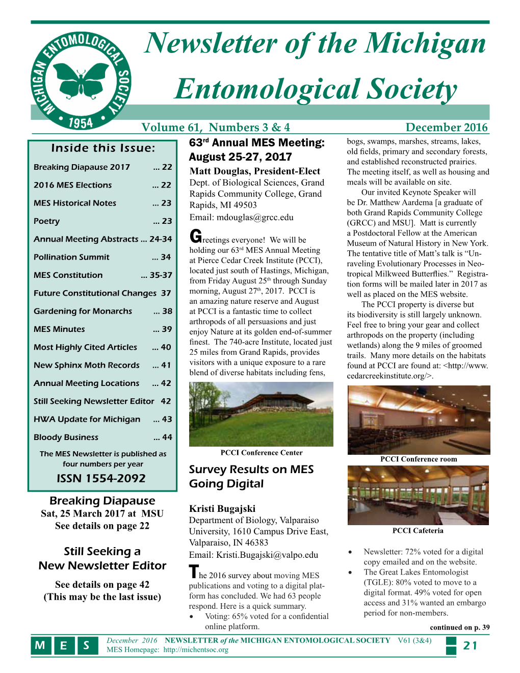 Newsletter of the Michigan Entomological Society