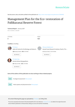 Management Plan for the Eco-Restoration of Pallikaranai Reserve Forest