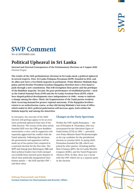 Political Upheaval in Sri Lanka Internal and External Consequences of the Parliamentary Elections on 5 August 2020 Christian Wagner