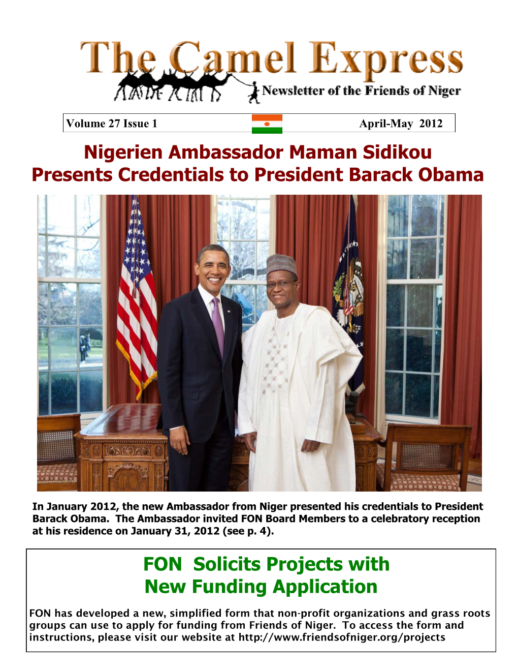 Nigerien Ambassador Maman Sidikou Presents Credentials to President Barack Obama FON Solicits Projects with New Funding Appli