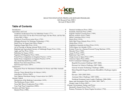 SELECTED INNOVATION PRIZES and REWARD PROGRAMS KEI Research Note 2008:1 Revised 20 March 2008