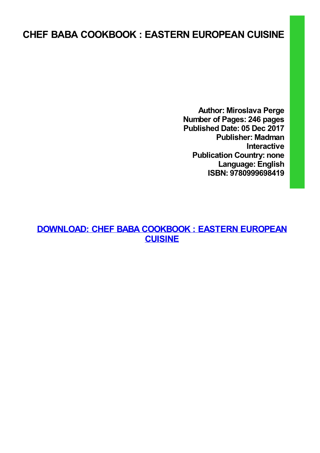 Chef Baba Cookbook : Eastern European Cuisine Download Free