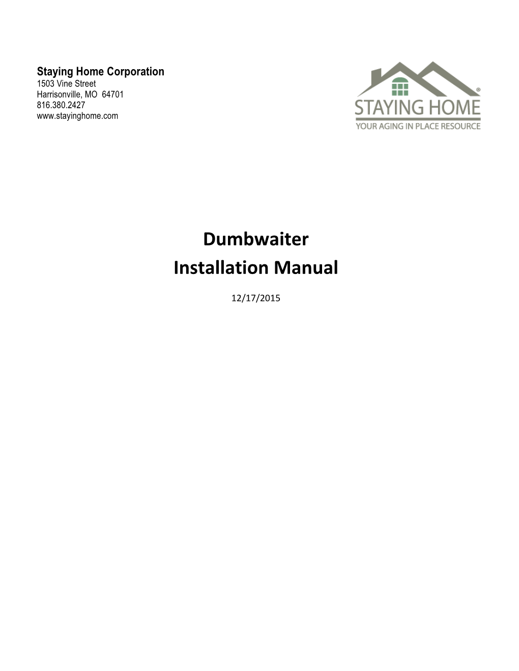 Dumbwaiter Installation Manual